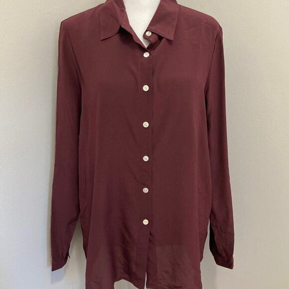 nwt Burgundy Silk Blouse size S Button front Collared Shirt NEW - Picture 5 of 6